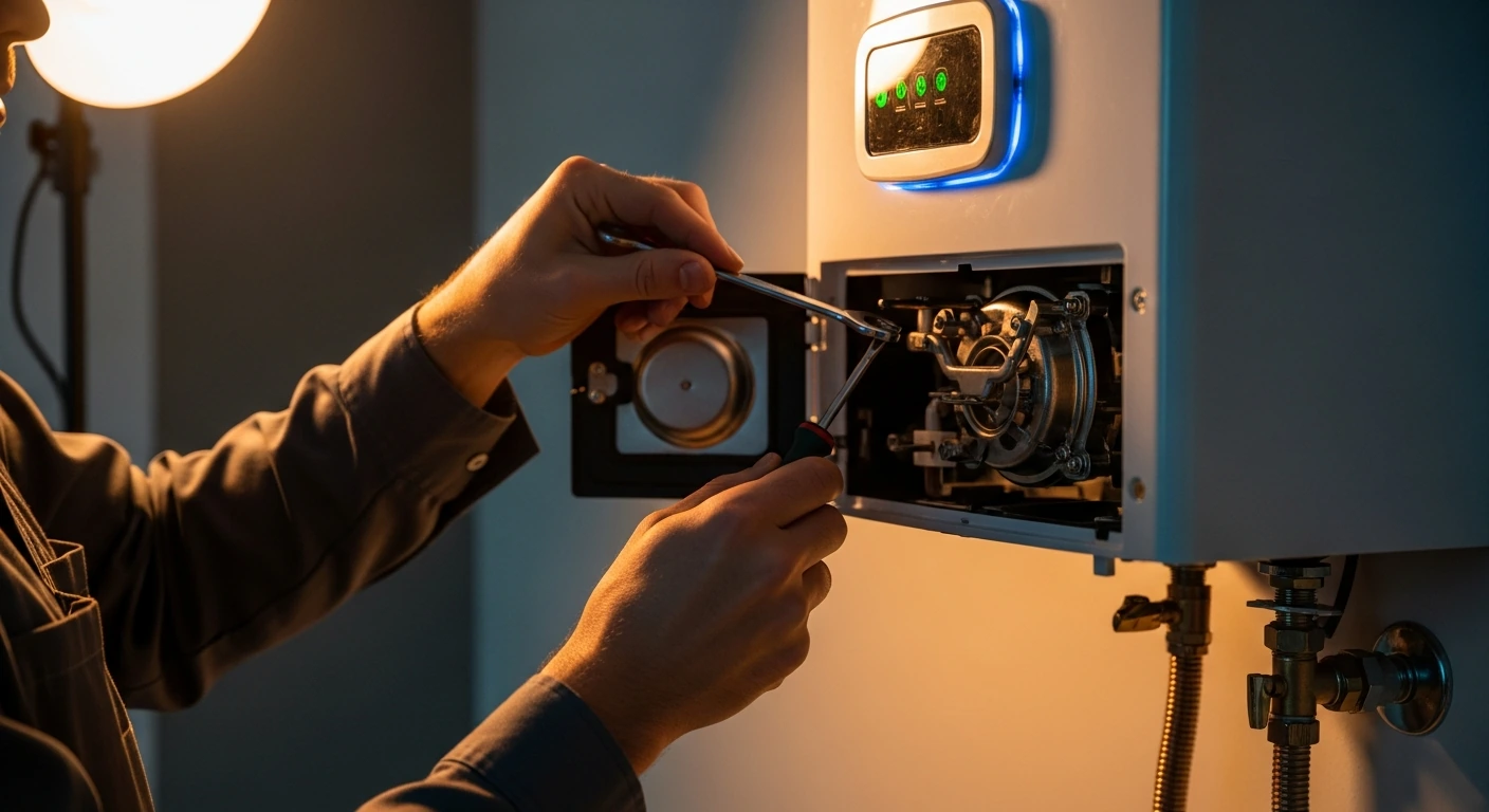 Técnico reparando calefón en Maldonado - Resto Service