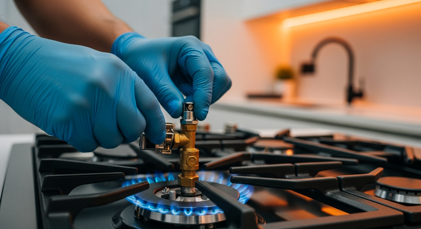 Técnico reparando cocina en Maldonado - Resto Service