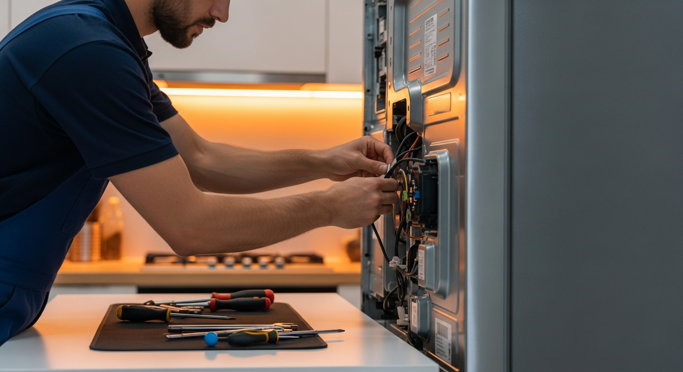 Técnico reparando heladera en Maldonado - Resto Service