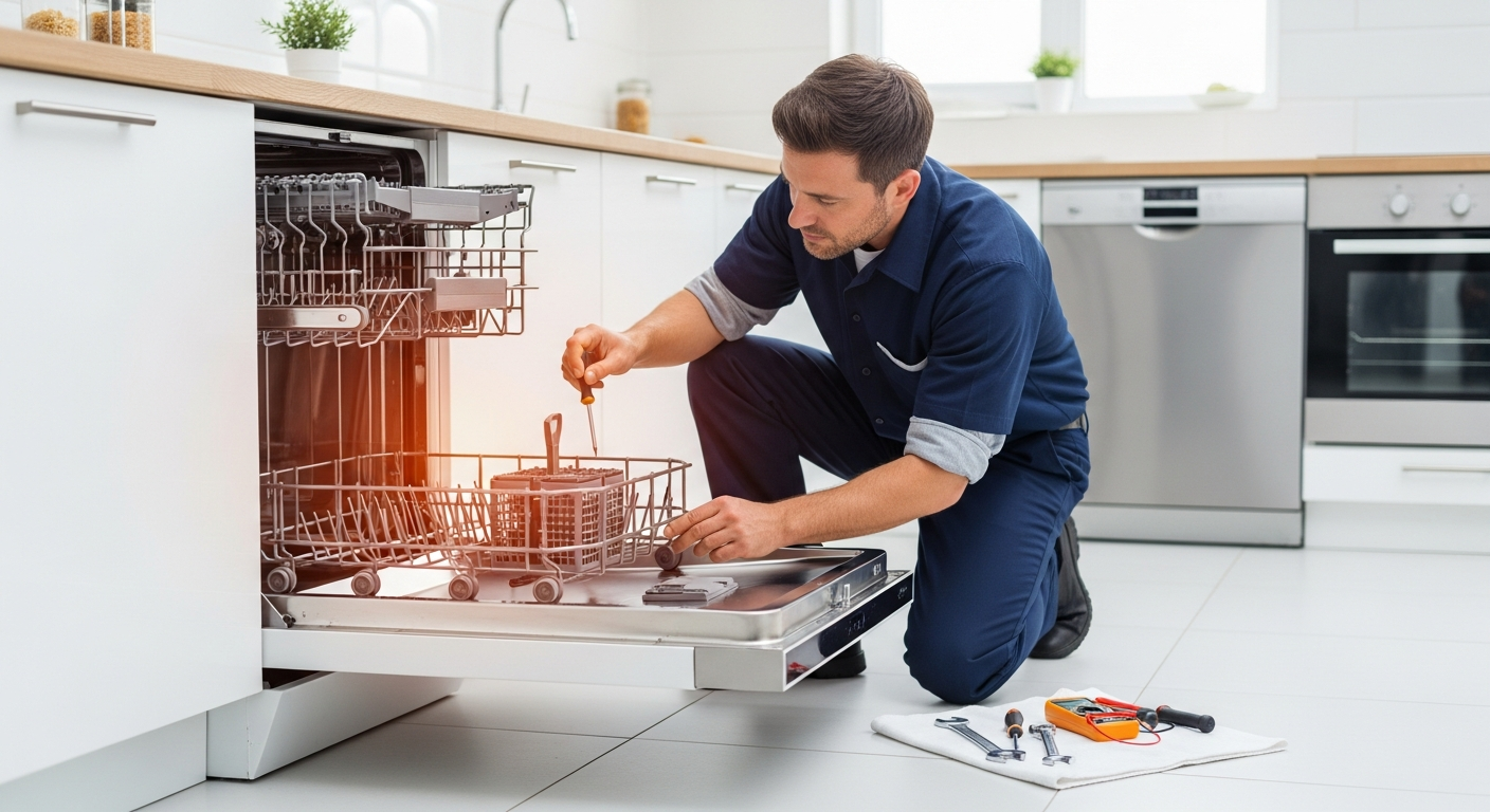 Técnico reparando lavavajillas en Maldonado - Resto Service