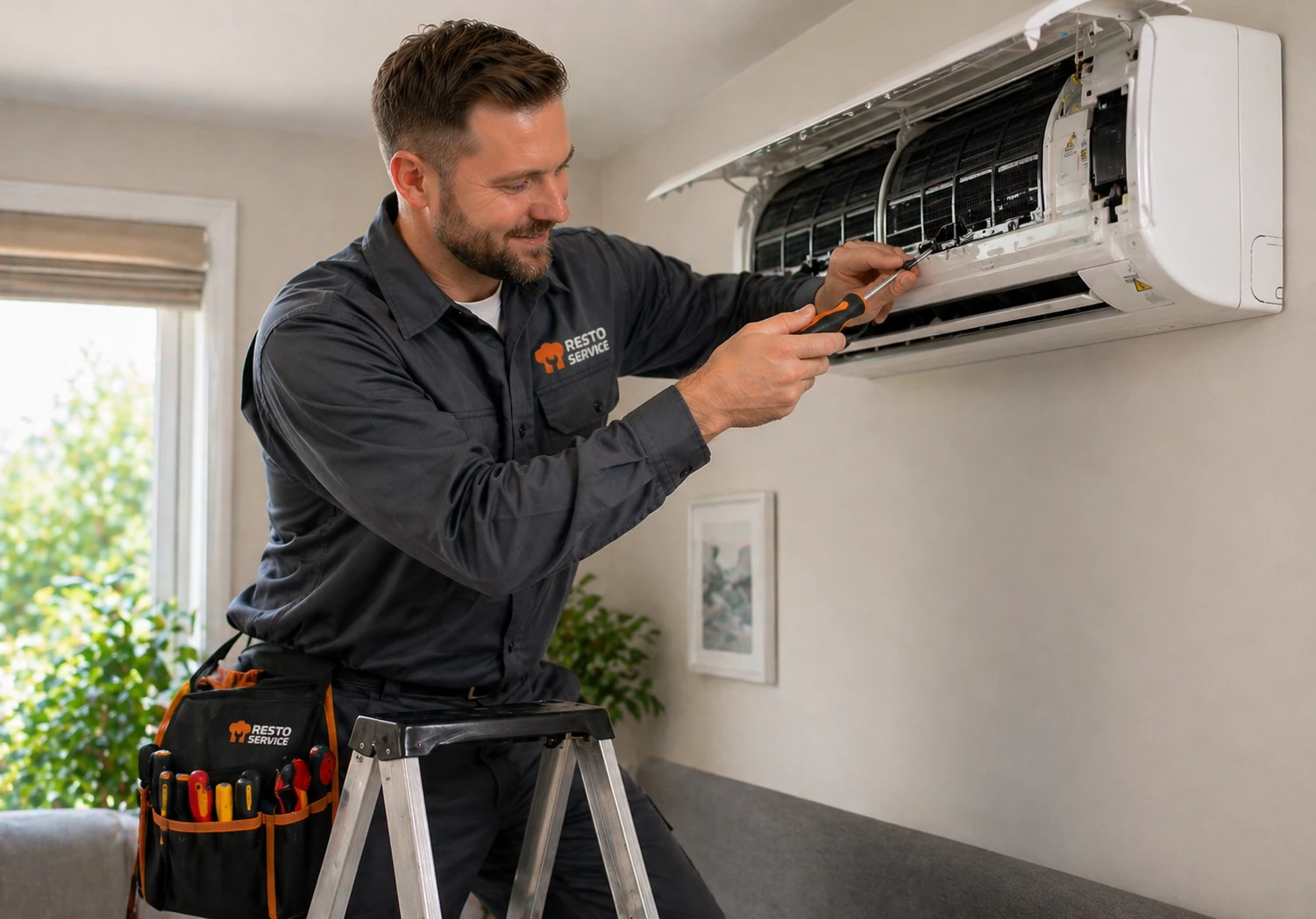 Técnico instalando aire acondicionado split en Maldonado - Resto Service